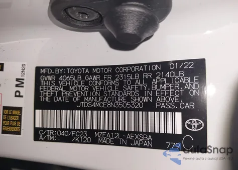 2022 Toyota Corolla Se from USA, damaged, VIN JTDS4MCE8N3505320